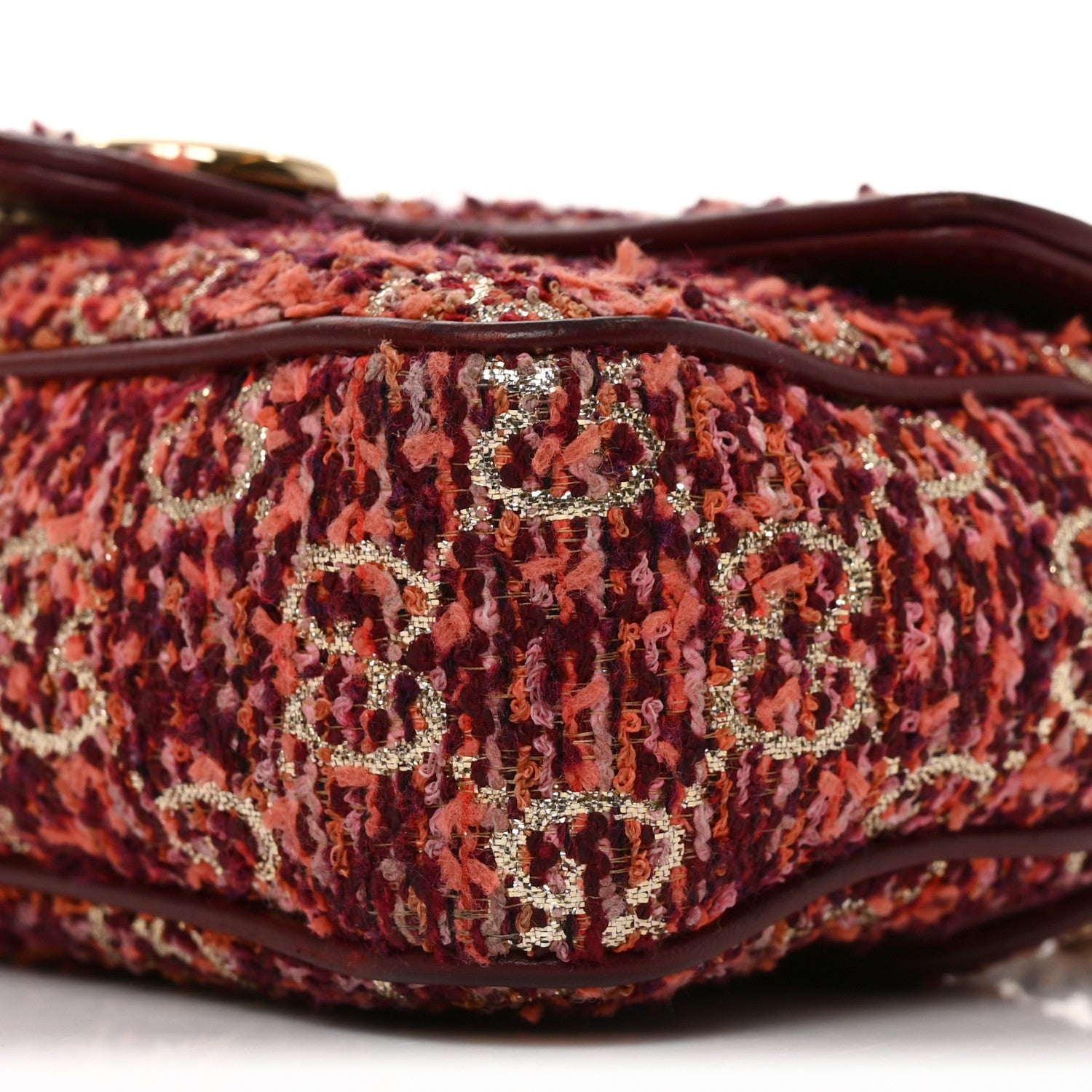 Gucci Tweed GG Monogram Mini GG Marmont Shoulder Bag Pink Red 10 of 12