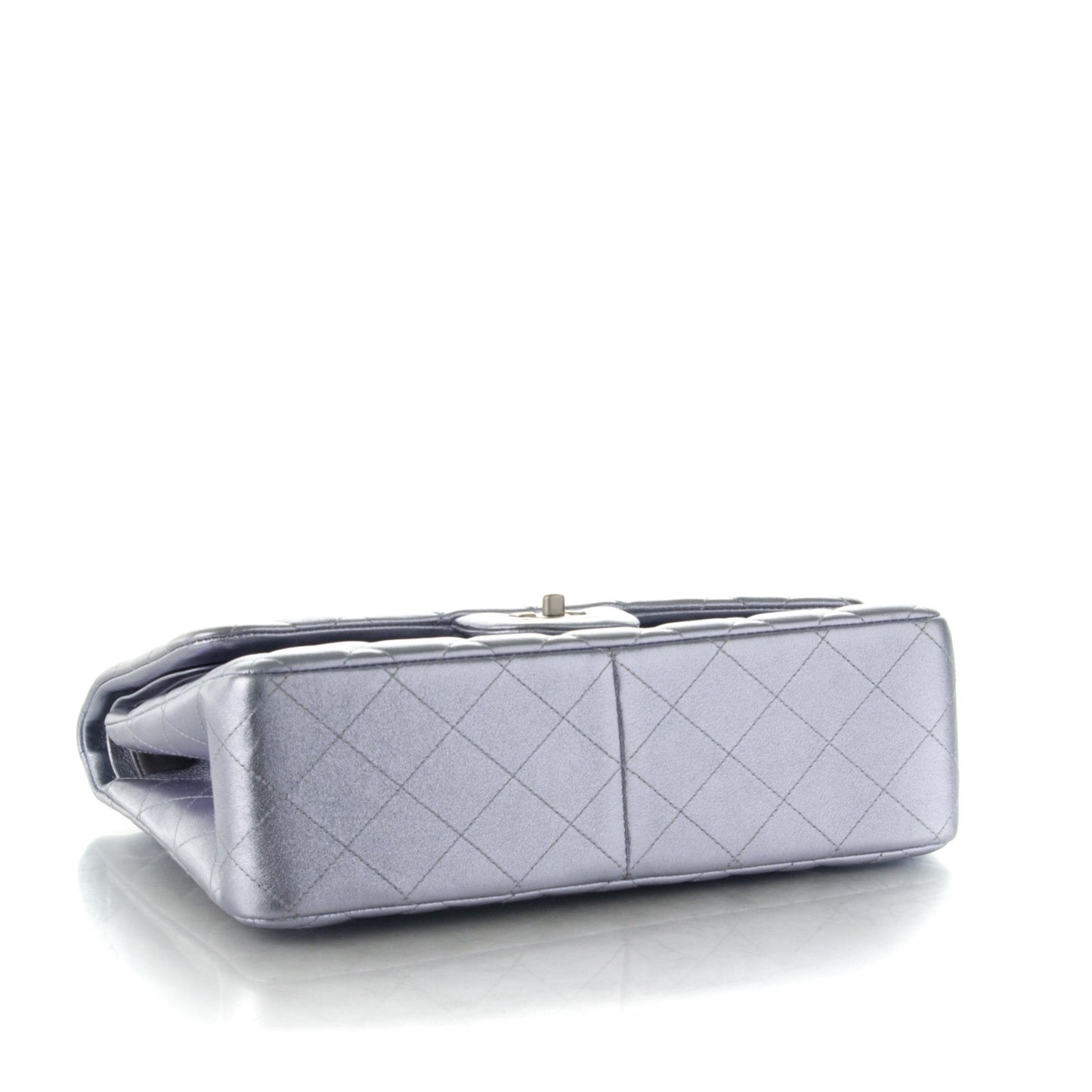 Metallic Lambskin Quilted Jumbo Double Flap Light Purple