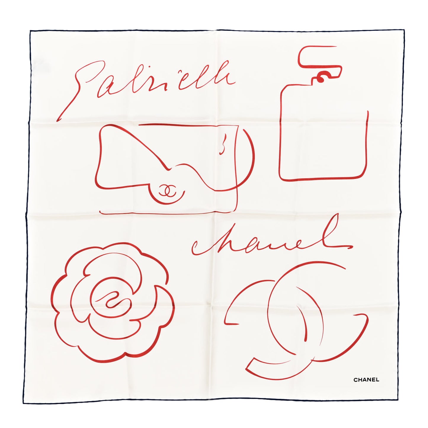 Silk Camellia Bag Print CC Square Scarf White Red