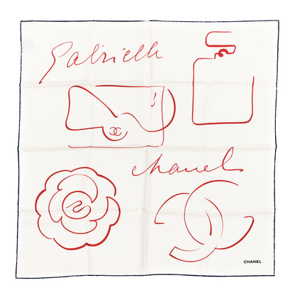 Chanel Silk Camellia Bag Print CC Square Scarf White Red 1 of 4
