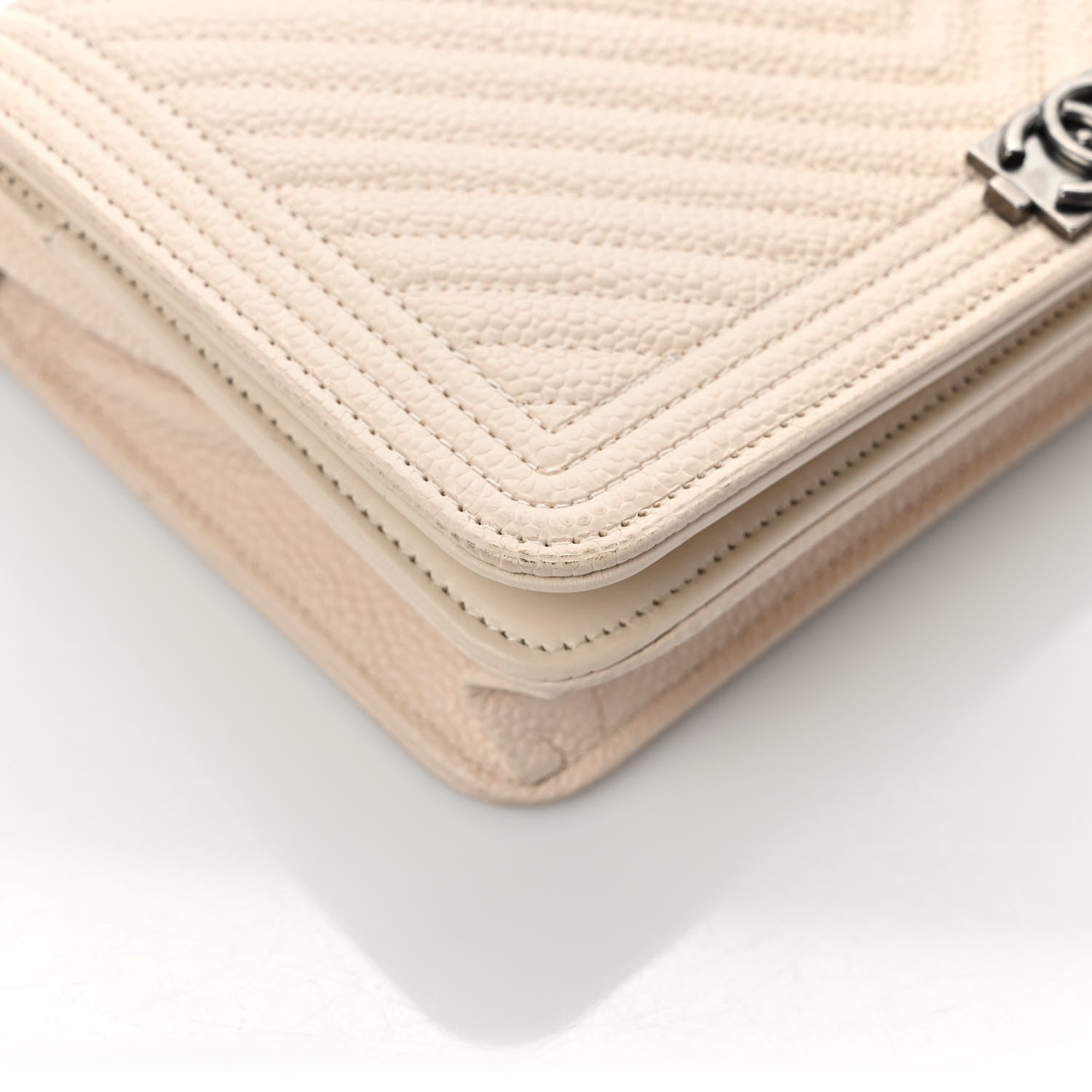 Chanel Caviar Chevron Quilted Boy Wallet On Chain WOC Light Beige 9 of 10