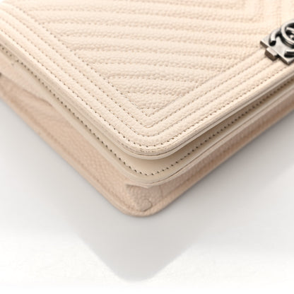 Chanel Caviar Chevron Quilted Boy Wallet On Chain WOC Light Beige 9 of 10