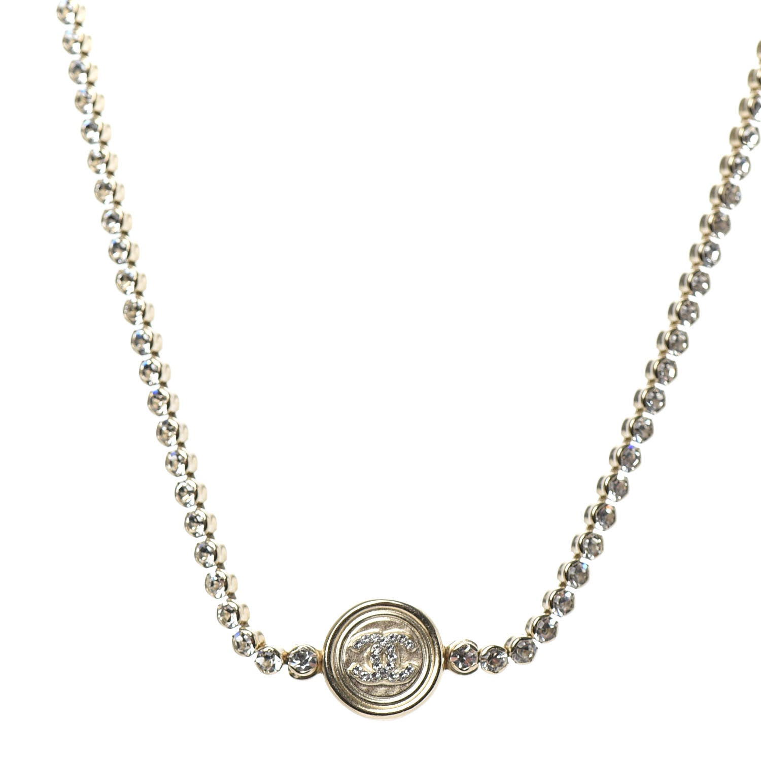 Chanel Crystal CC Chain Short Necklace Gold 1 of 5