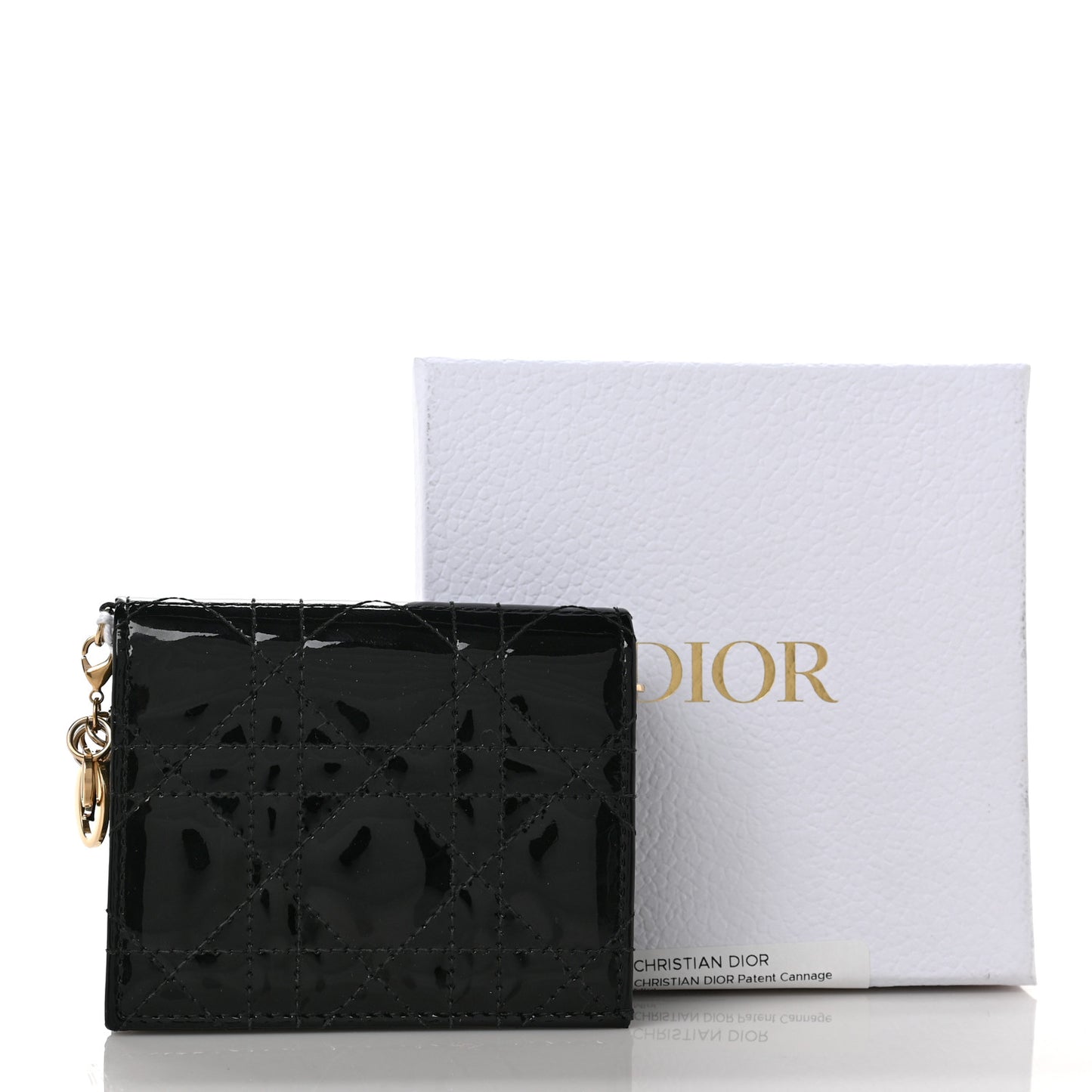 Patent Cannage Mini Lady Dior Wallet Black