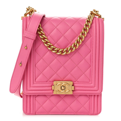 Chanel Calfskin Quilted North South Boy Flap Pink 1 of 10
