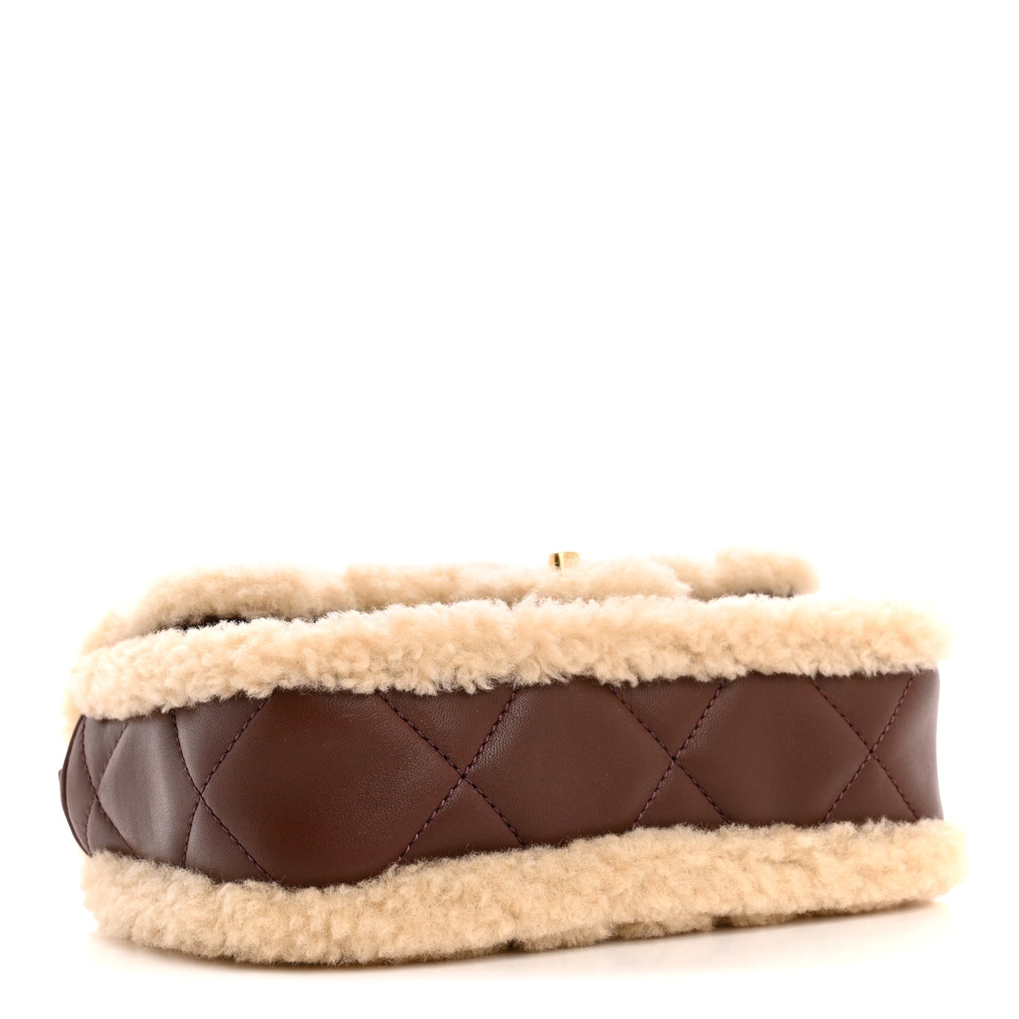 Shearling Lambskin Quilted Mini Furry Coco Flap Beige Dark Brown