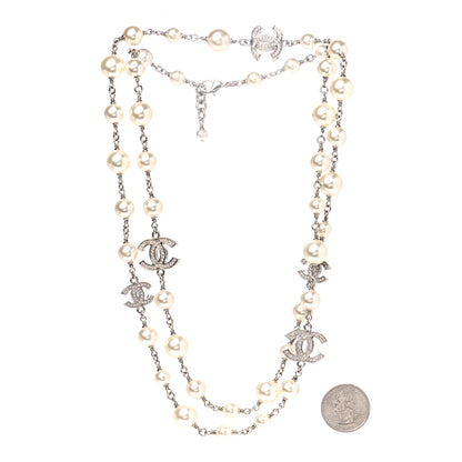 Chanel Crystal Pearl CC Long Necklace Silver 3 of 4