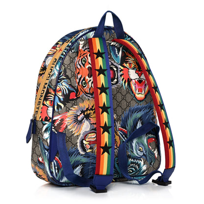 Gucci GG Supreme Monogram Childrens Animal Faces Backpack Blue 3 of 11