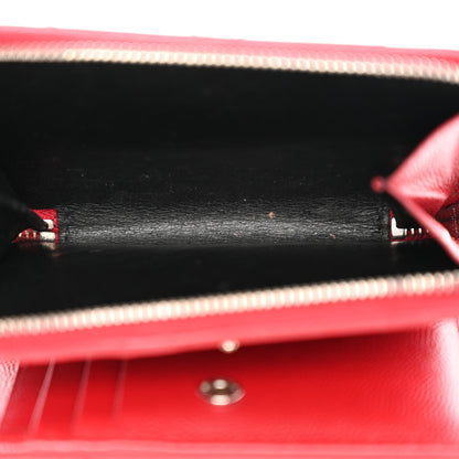 Saint Laurent Grain De Poudre Matelasse Chevron Monogram Compact Zip Around Wallet Red 8 of 9