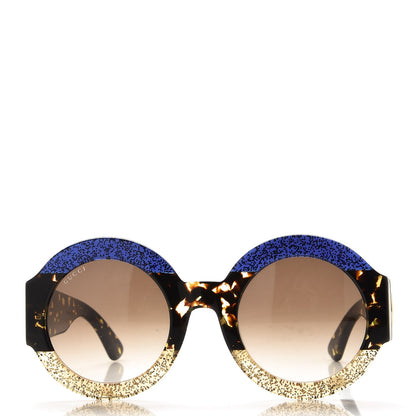 Gucci Acetate Round Sunglasses GG0084S Blue Havana Brown 2 of 8