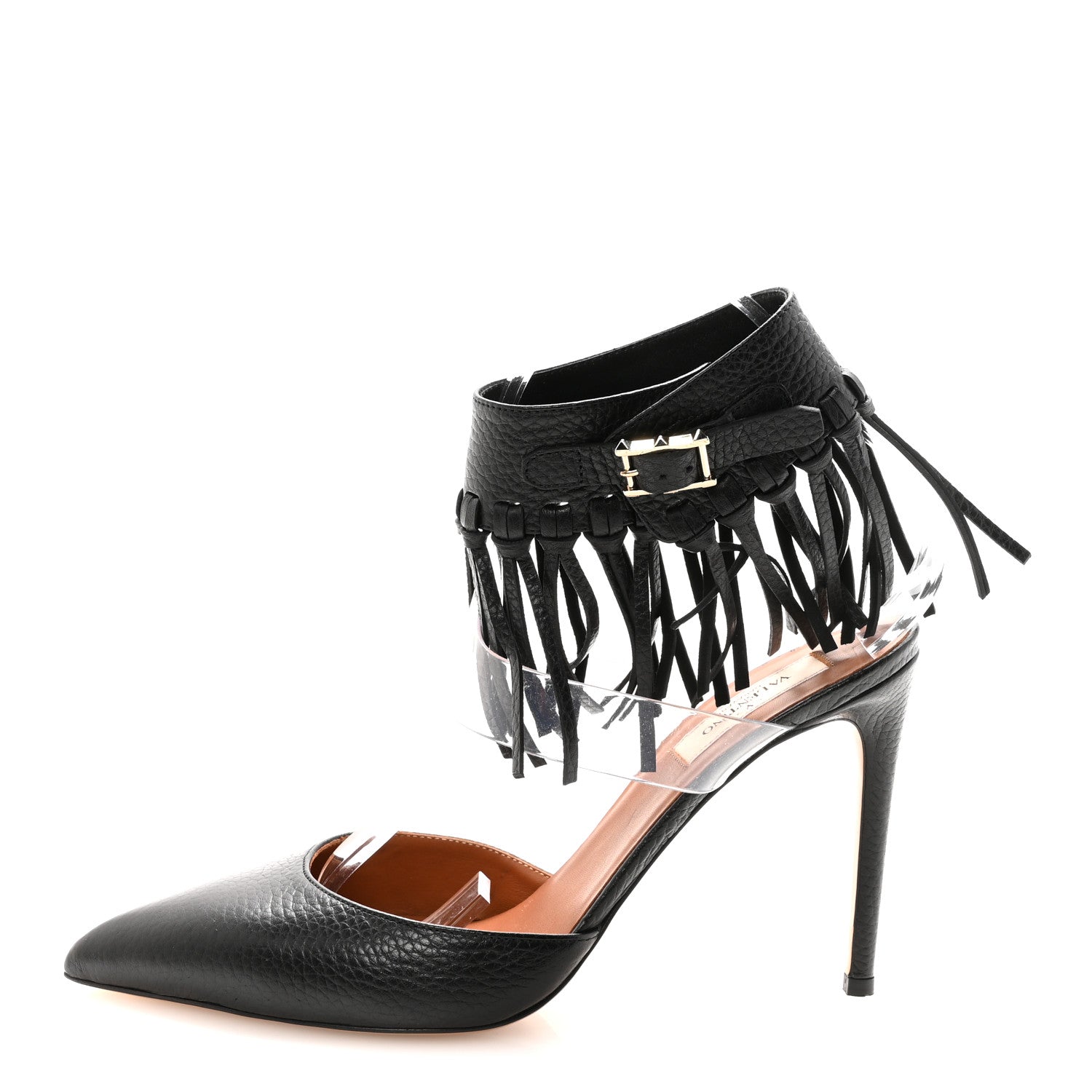 Valentino Garavani Calfskin C Rockee Fringe Pumps 38.5 Black 1 of 10