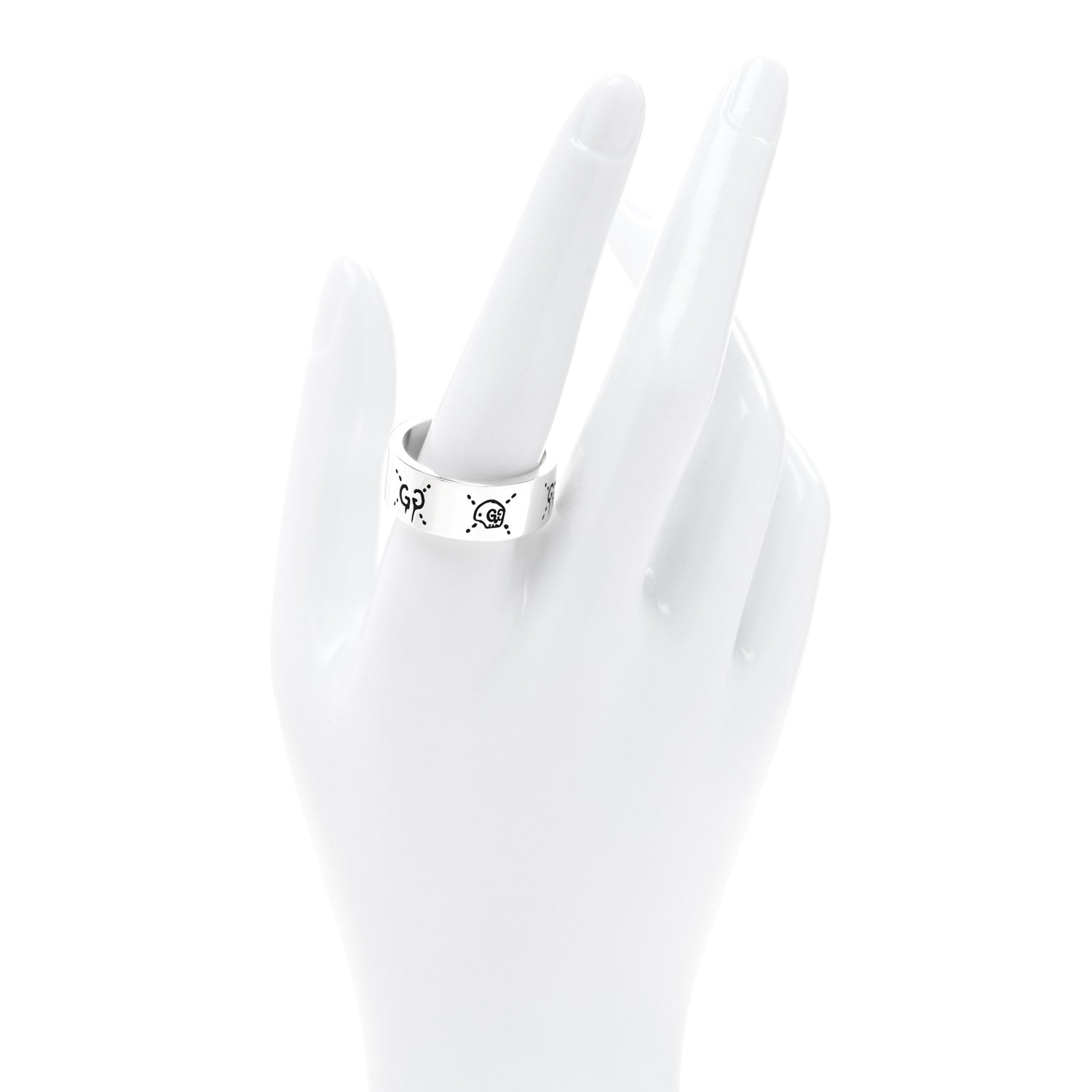 Gucci Sterling Silver GucciGhost Hamlet Skull Band Ring 64 10.75 2 of 4