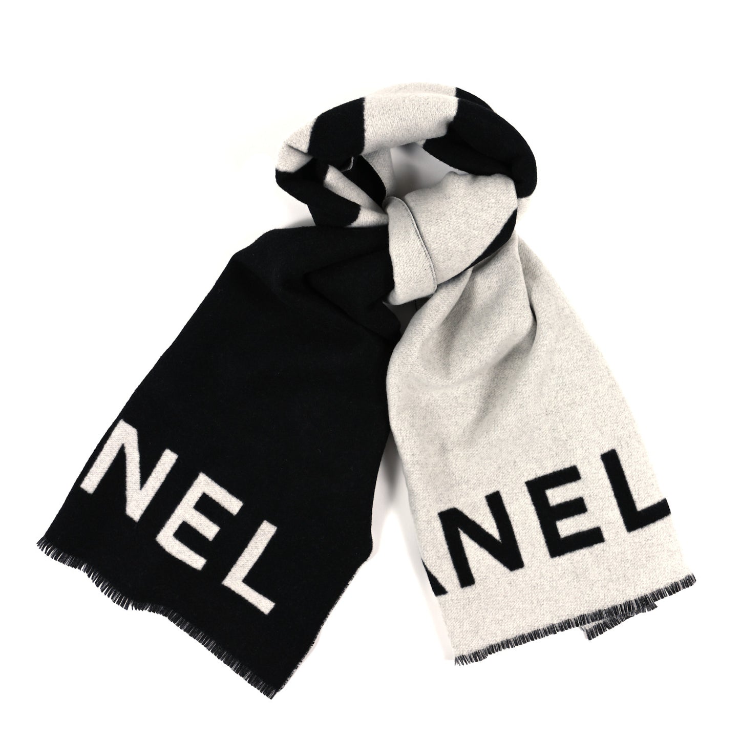 Cashmere CC Fringe Stole Black White