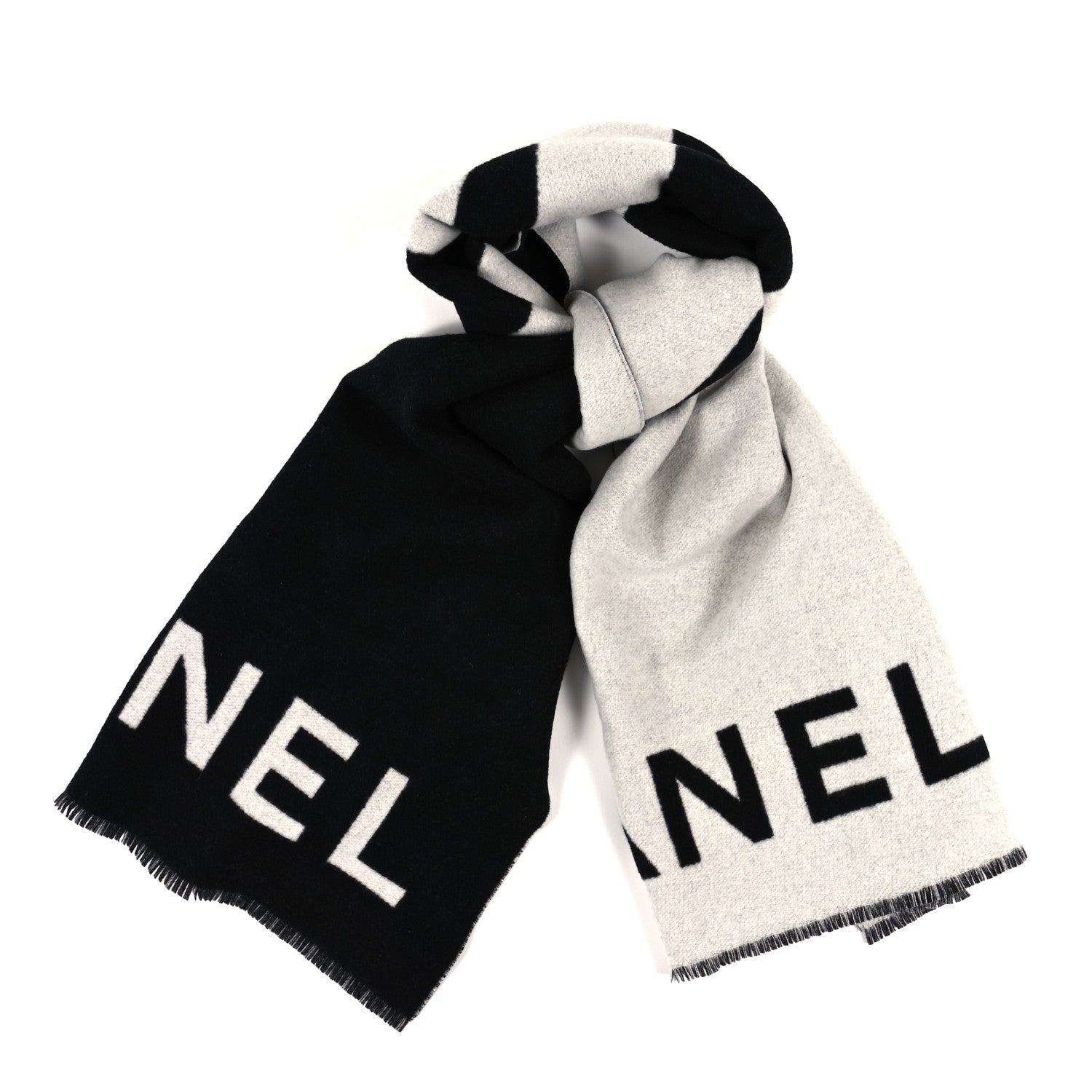 Chanel Cashmere CC Fringe Stole Black White 1 of 3