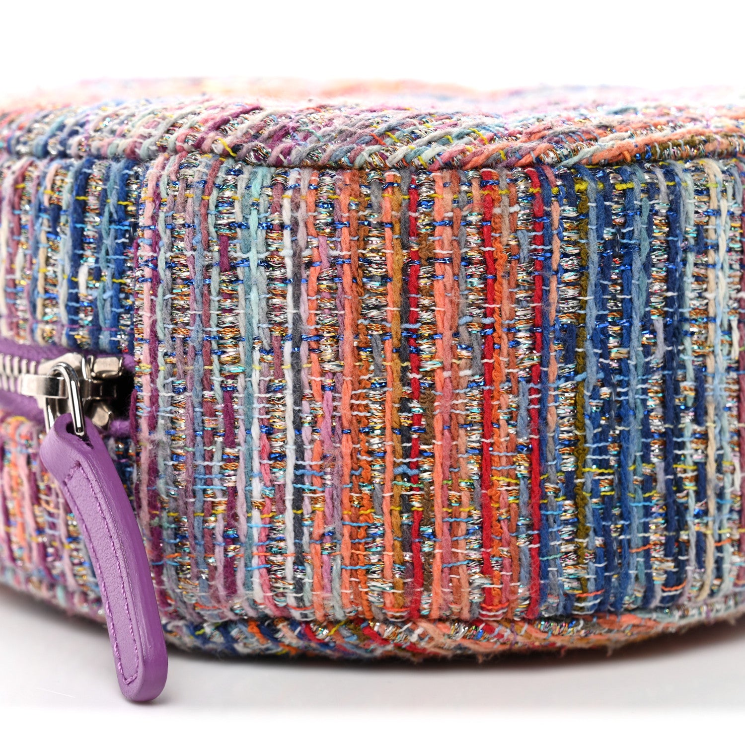 Chanel Tweed Quilted Round Clutch With Chain Blue Pink Orange 9 of 10