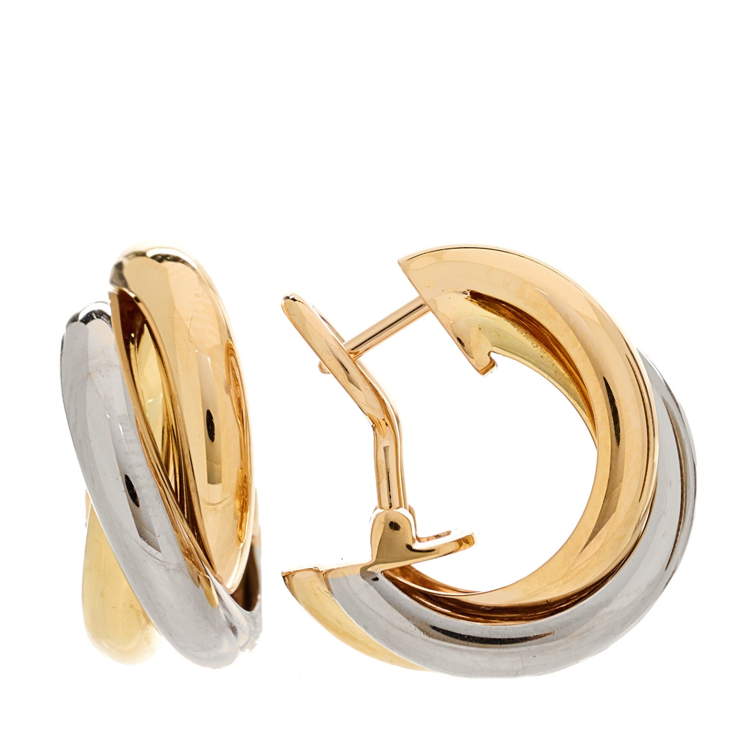 18K Pink Yellow White Gold Classic Trinity Hoop Earrings