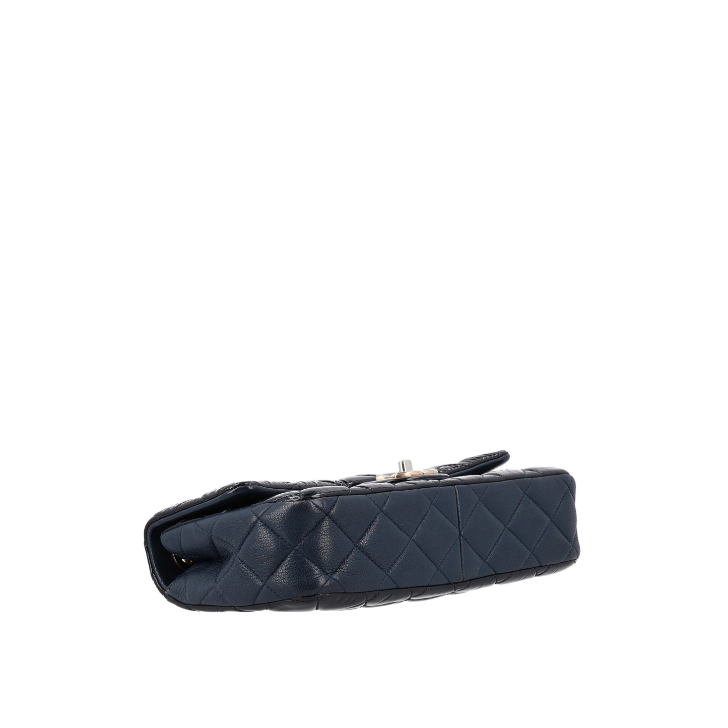 Patent Goatskin Quilted Medium CC Eyelet Flap Blue