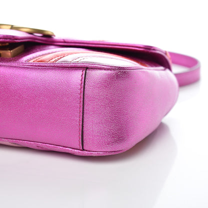 Gucci Metallic Calfskin Matelasse Mini GG Marmont Shoulder Bag Fuchsia 8 of 9