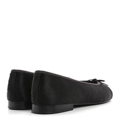 Chanel Pony Hair Cap Toe CC Ballerina Flats 38 Dark Burgundy Black 5 of 10