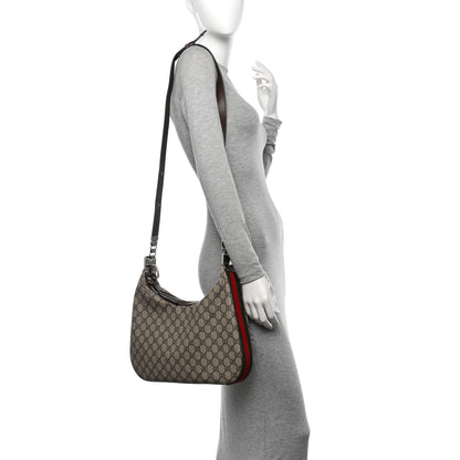 Gucci GG Supreme Monogram Textured Calfskin Web Large Attache Shoulder Bag Beige Ebony New Acero 2 of 10