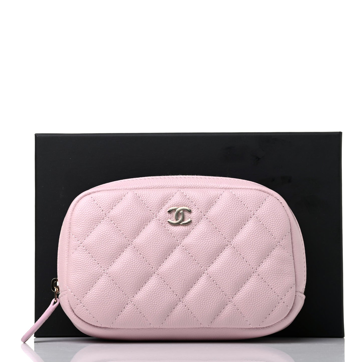 Caviar Quilted Small Curvy Pouch Cosmetic Case Light Pink