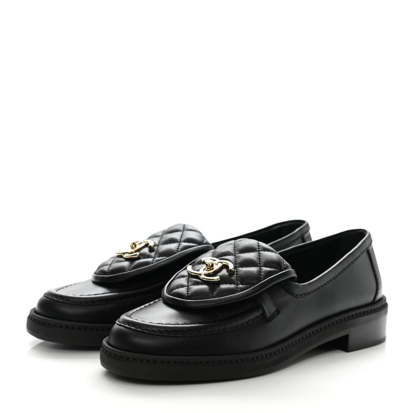 Lambskin Quilted CC Turnlock Loafers 37 Black