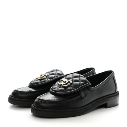 Chanel Lambskin Quilted CC Turnlock Loafers 37 Black 3 of 9