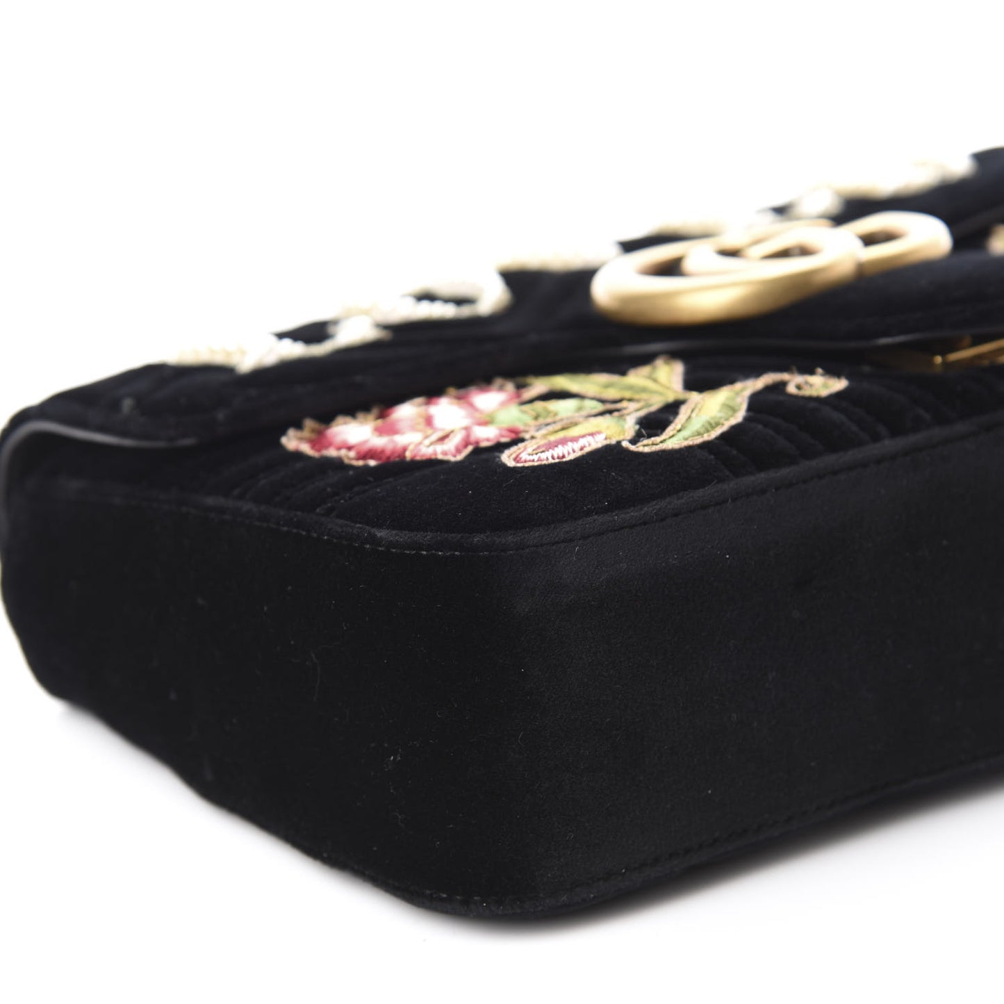 Velvet Matelasse Loved Embroidered Medium GG Marmont Shoulder Bag Black
