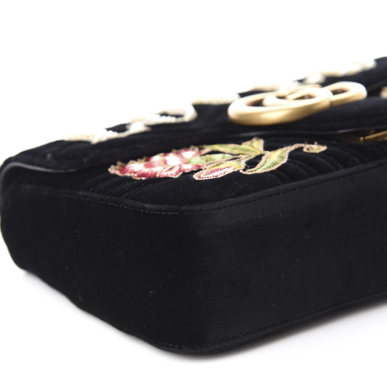 Gucci Velvet Matelasse Loved Embroidered Medium GG Marmont Shoulder Bag Black 6 of 10