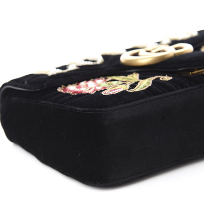 Gucci Velvet Matelasse Loved Embroidered Medium GG Marmont Shoulder Bag Black 6 of 10