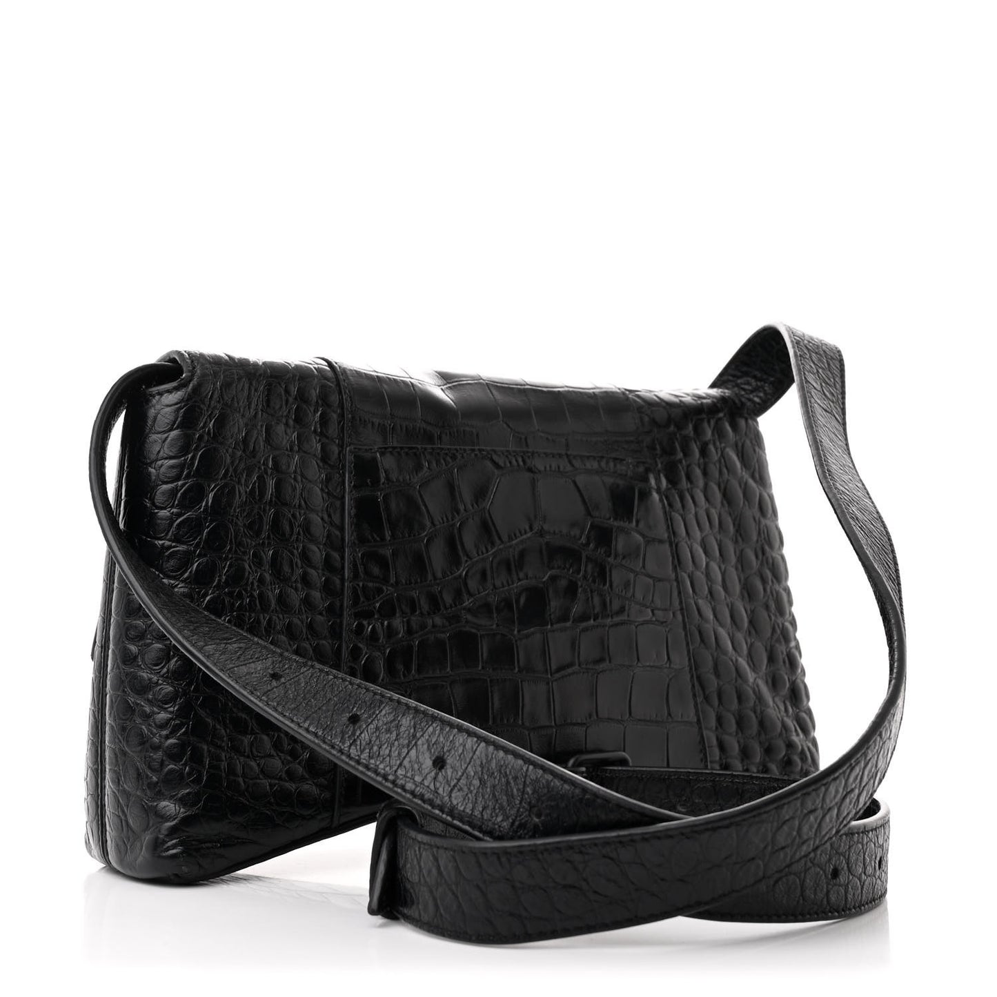 Extra Supple Calfskin Crocodile Embossed Monochrome XS Downtown Shoulder Bag Black