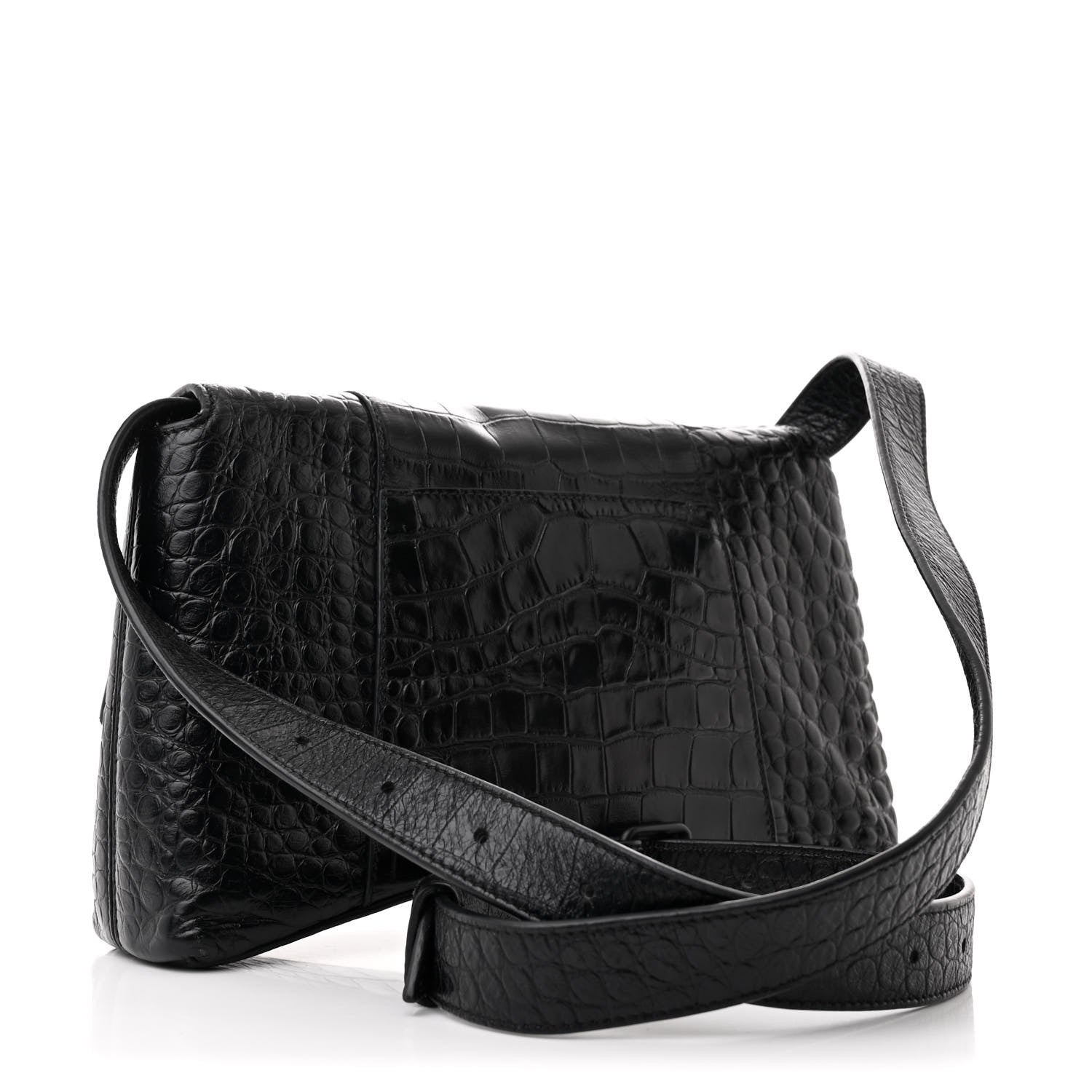 Balenciaga Extra Supple Calfskin Crocodile Embossed Monochrome XS Downtown Shoulder Bag Black 3 of 12