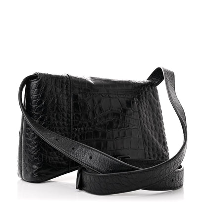 Balenciaga Extra Supple Calfskin Crocodile Embossed Monochrome XS Downtown Shoulder Bag Black 3 of 12