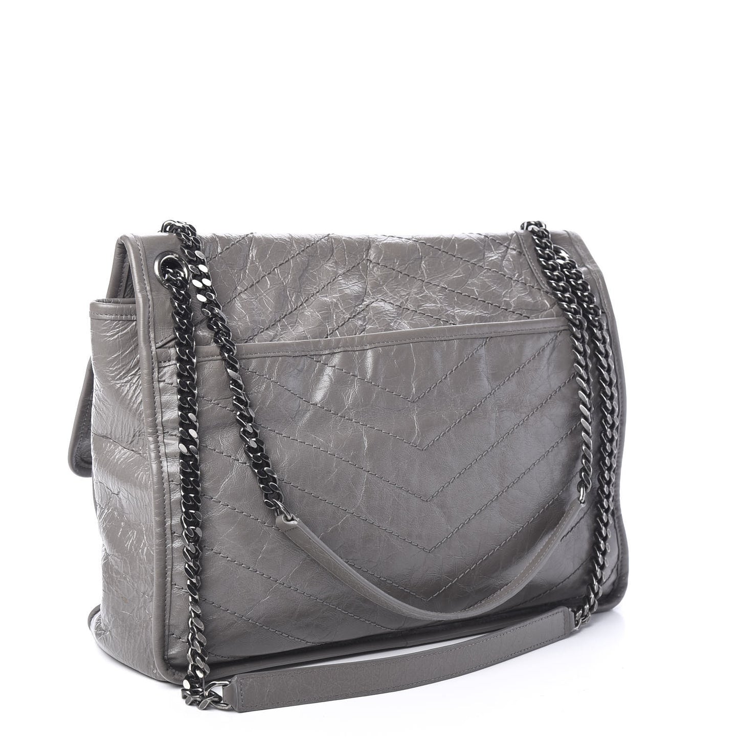 Crinkled Calfskin Matelasse Monogram Large Niki Chain Satchel Fog
