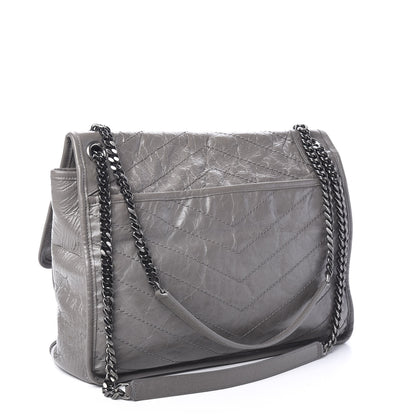 Saint Laurent Crinkled Calfskin Matelasse Monogram Large Niki Chain Satchel Fog 2 of 9