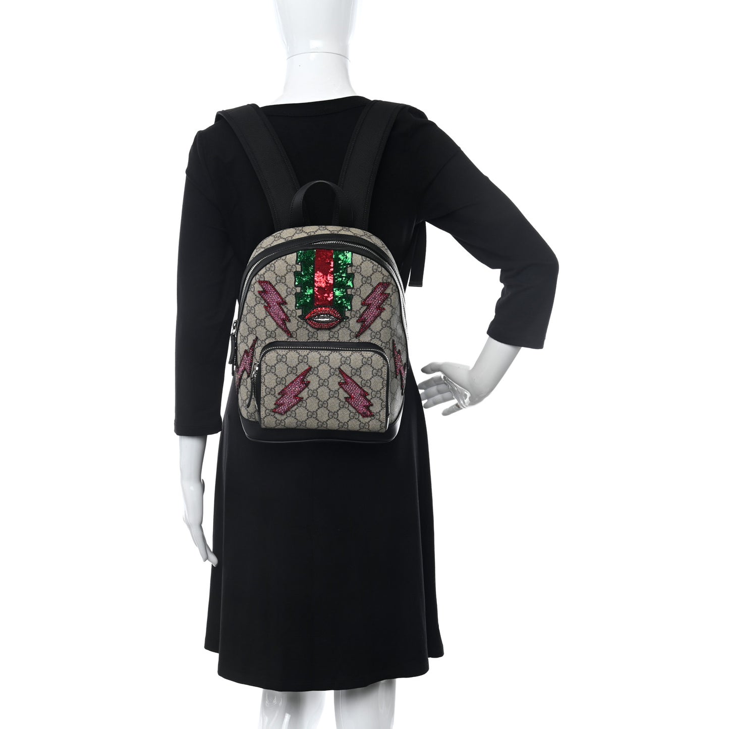 GG Supreme Monogram Lightning Embroidered Small Day Backpack Black
