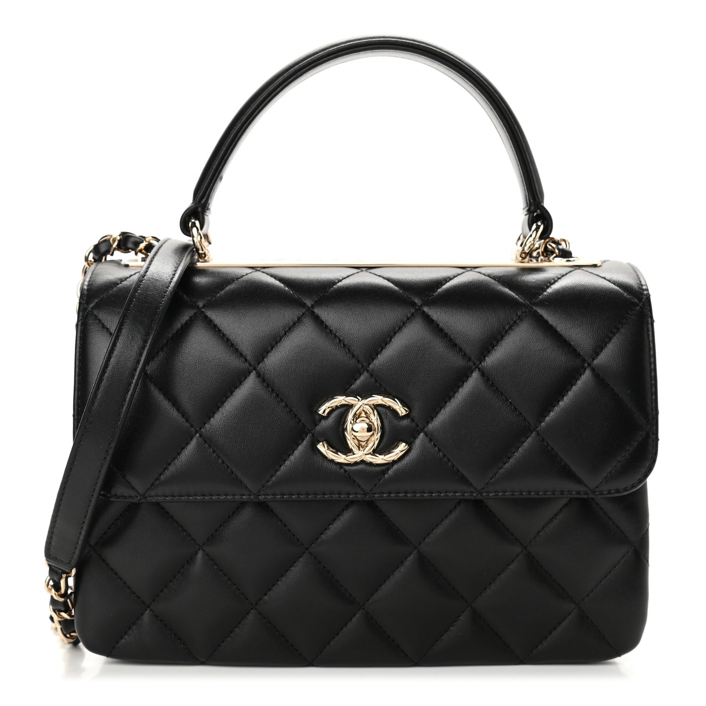 Lambskin Quilted Small Trendy CC Dual Handle Flap Bag Black