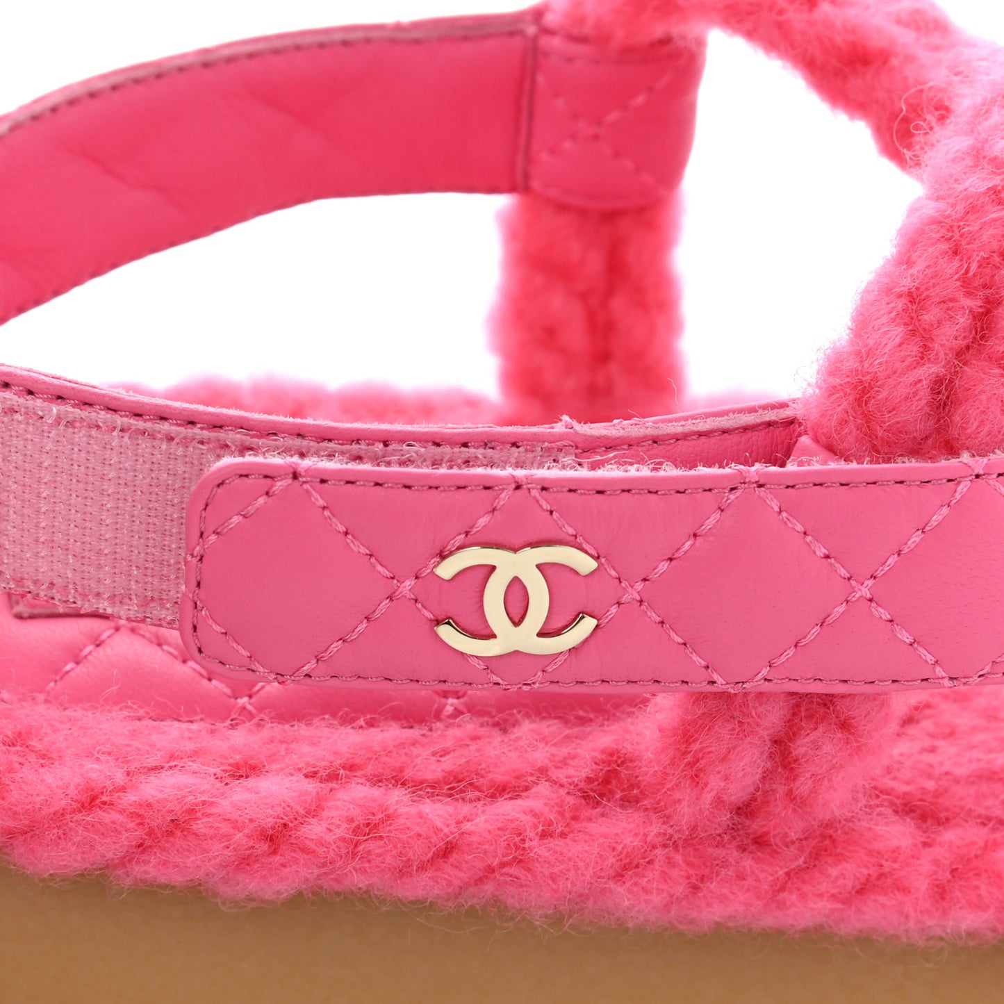 Cord Lambskin Quilted Logo Sandals 37 Pink