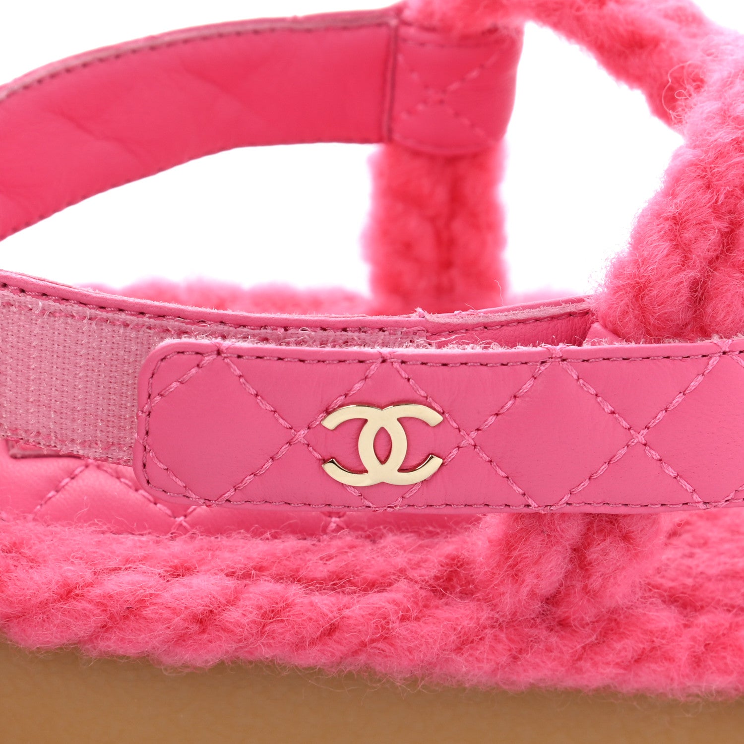 Chanel Cord Lambskin Quilted Logo Sandals 37 Pink 8 of 11