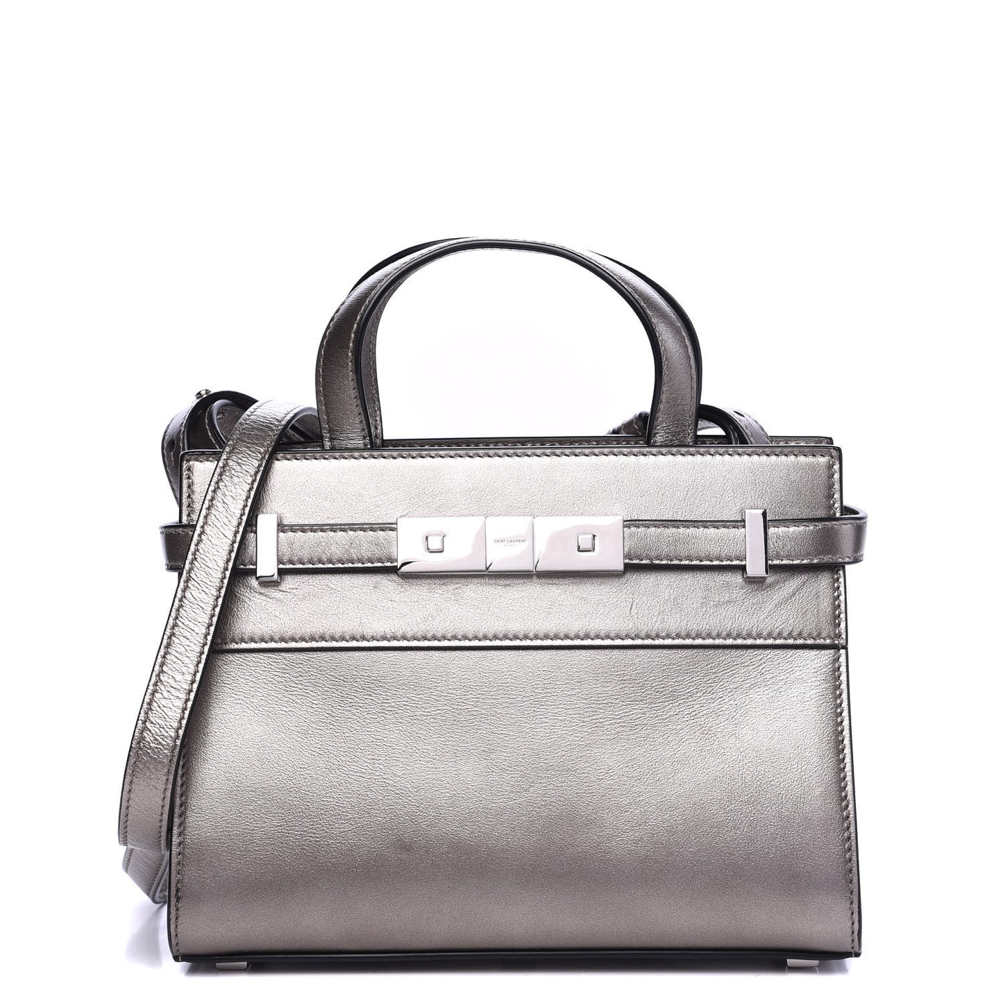 Metallic Smooth Calfskin Manhattan Nano Shopper Tote Silver