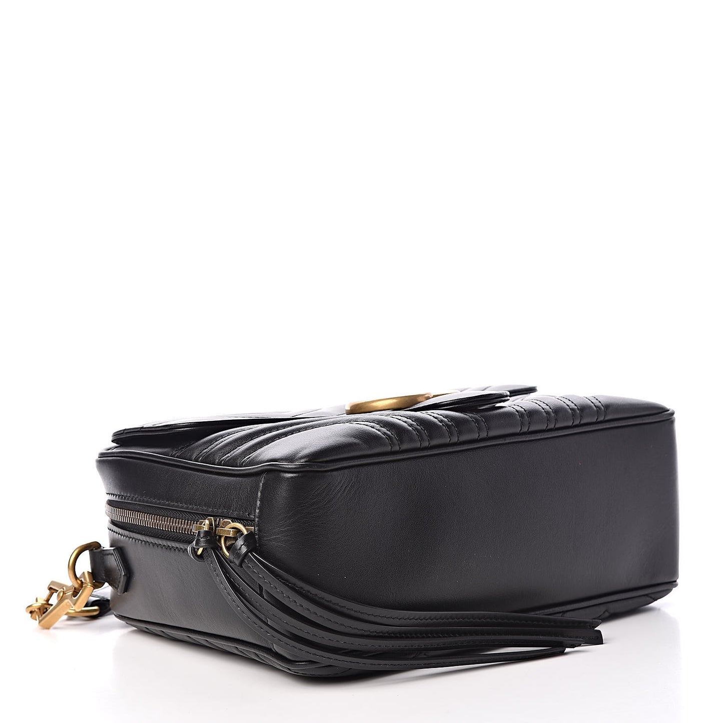 Calfskin Matelasse Sylvie Web Small GG Marmont Top Handle Shoulder Bag Black