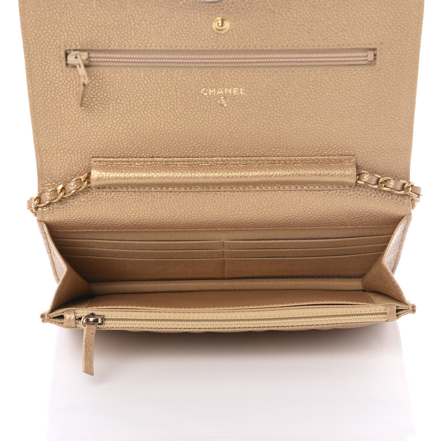 Chanel Pearly Caviar Quilted Wallet On Chain WOC Gold 4 of 10