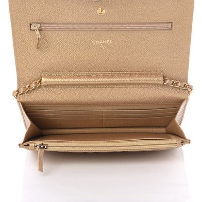 Chanel Pearly Caviar Quilted Wallet On Chain WOC Gold 4 of 10