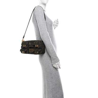 Fendi Fabric Jacquard FF 1974 Multipocket Baguette Tobacco Moro 2 of 9