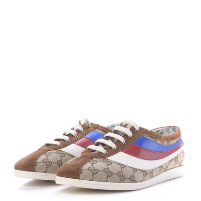 Gucci Suede Monogram Web Womens Falacer Sneakers 42 Nocciola Beige Mystic White Hibiscus Red 2 of 10