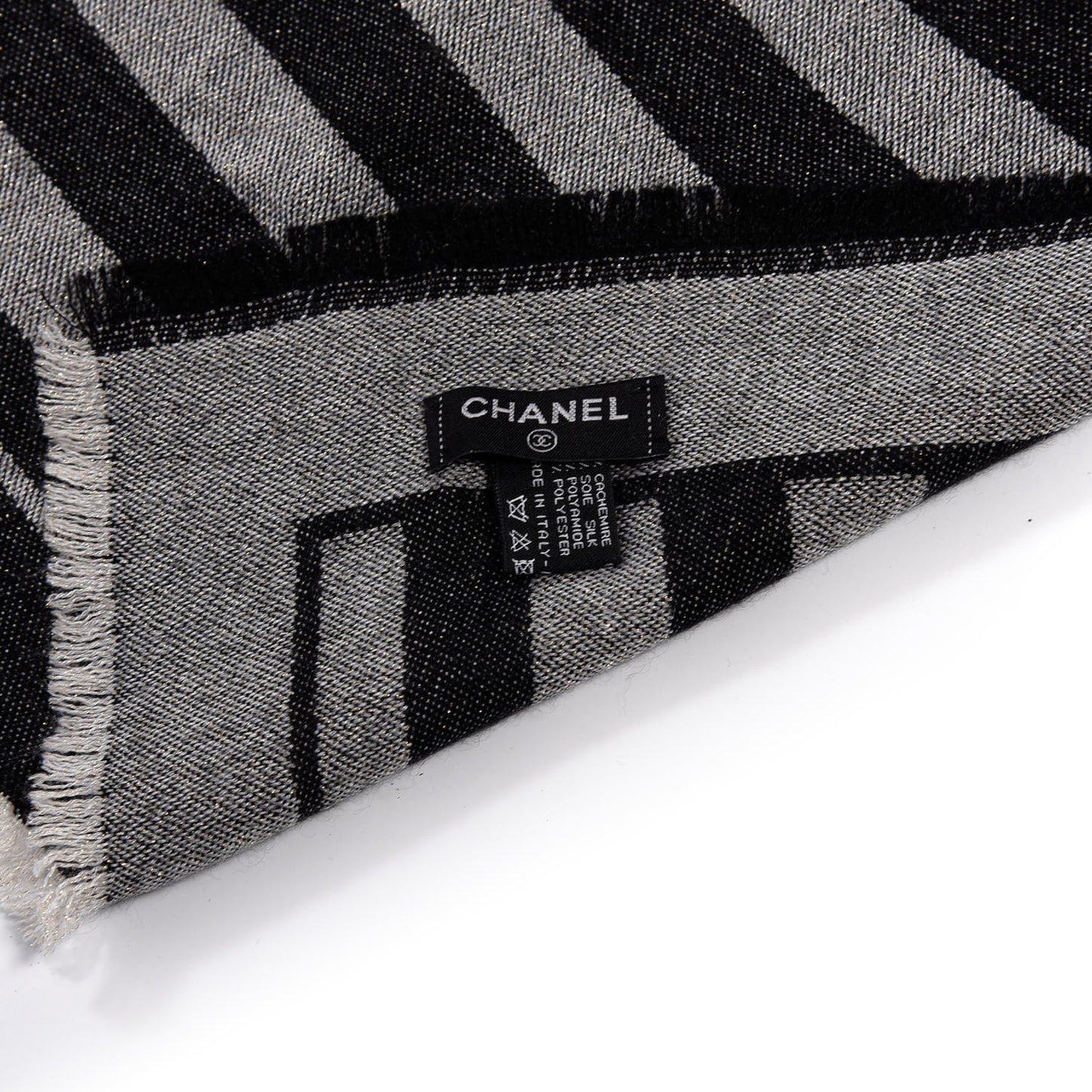 Cashmere Silk Blend CC Scarf Black Grey
