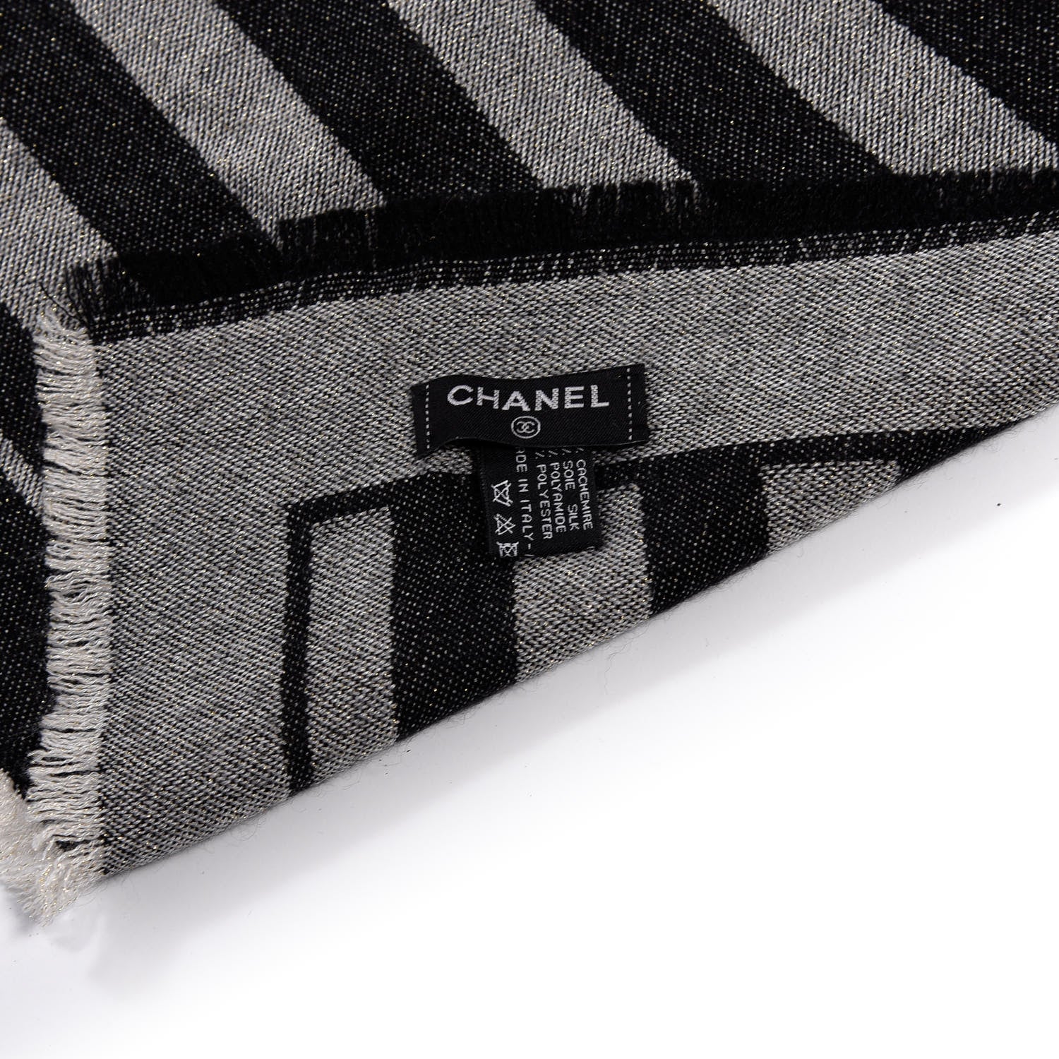 Chanel Cashmere Silk Blend CC Scarf Black Grey 3 of 3