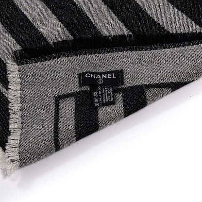 Chanel Cashmere Silk Blend CC Scarf Black Grey 3 of 3