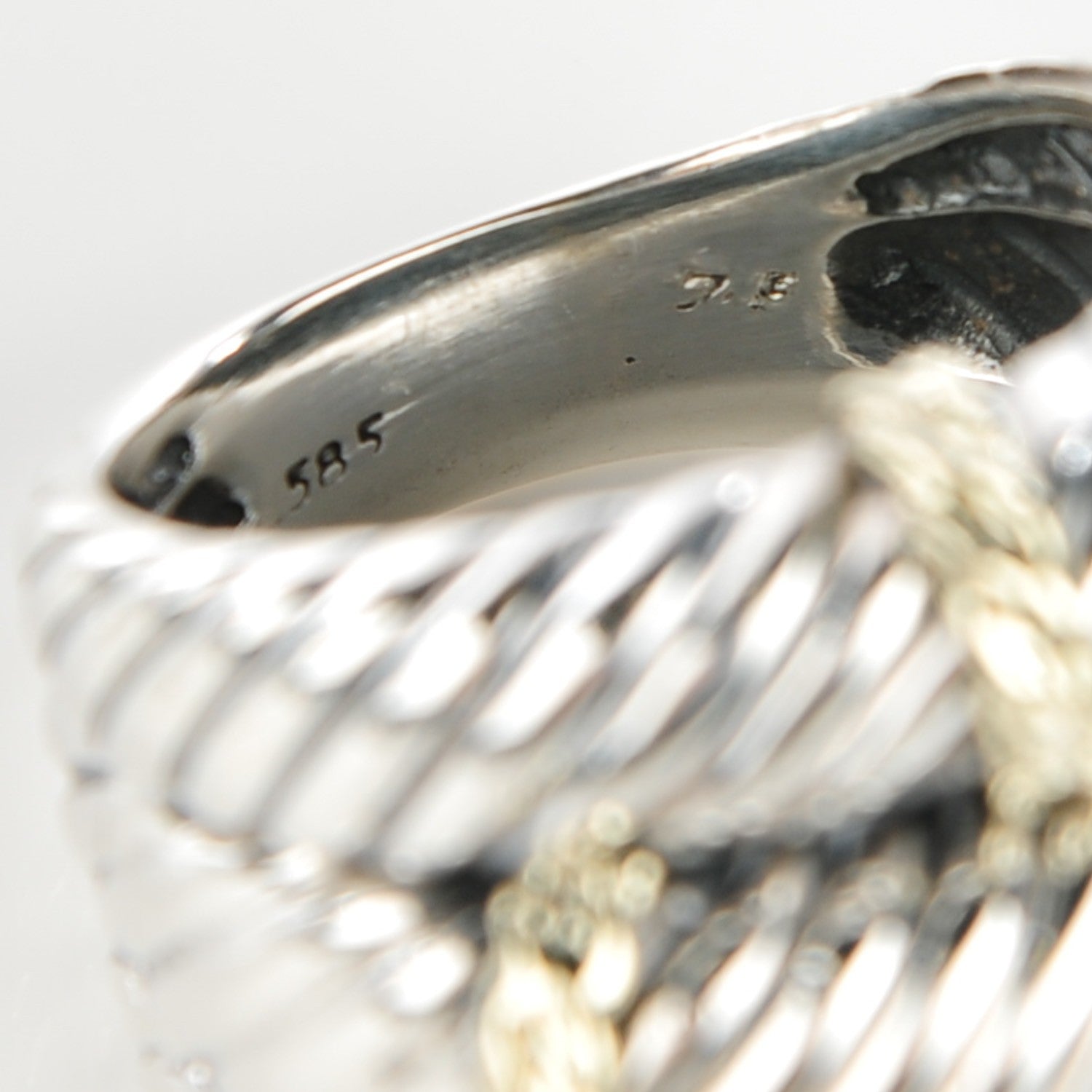 David Yurman Sterling Silver 14K Yellow Gold 27mm Cable Ring 55 7.25 3 of 5