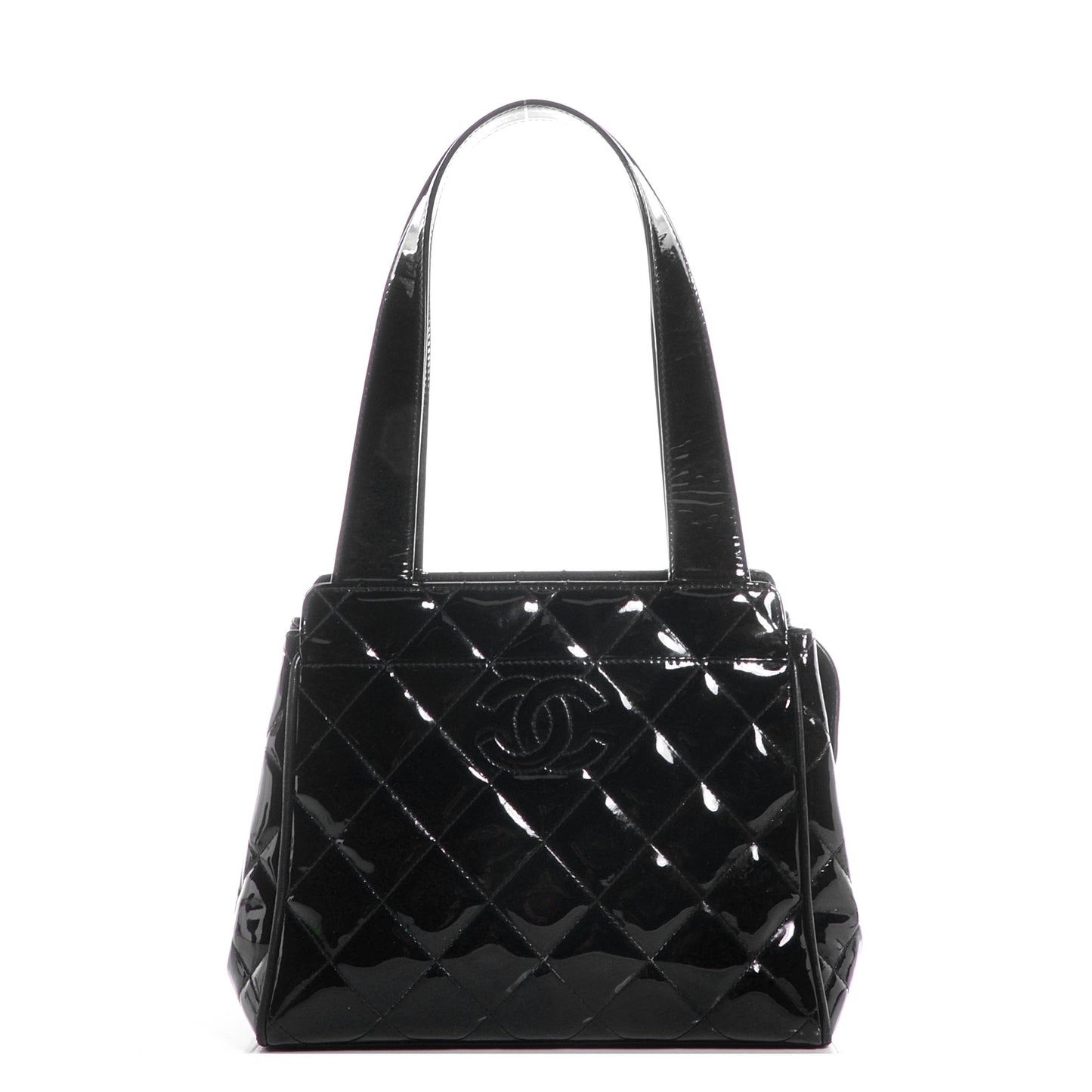 Patent Quilted CC Shoulder Bag Black